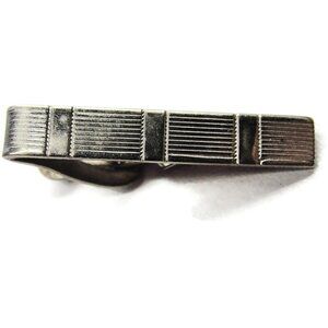 1 1/4" Striped Grid Design Silver Tone Vintage Neck Tie Clip